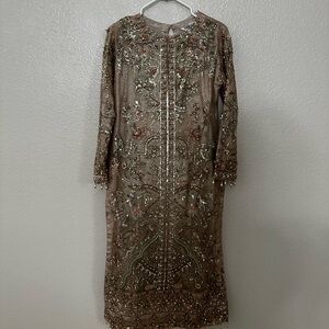 Pakistani Elegant Embroidered Light Gold Dress